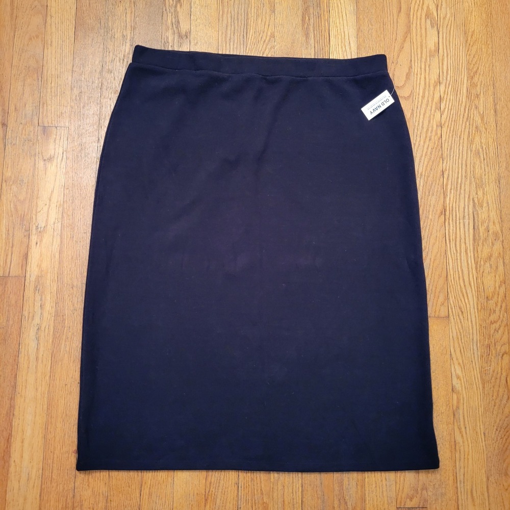 Old Navy XXL Midi Pencil Skirt Black Stretch Knit Elastic Waist Modest Comfort